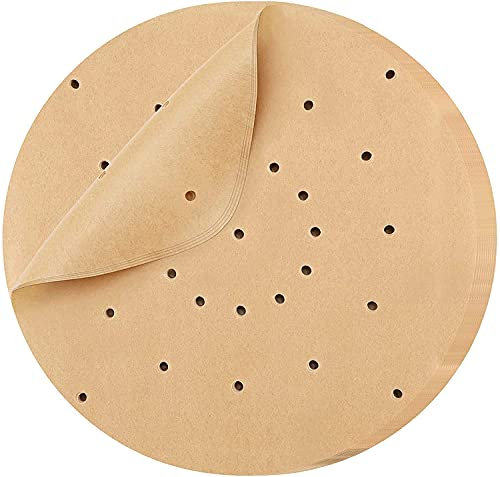 scosoa Air Fryer Paper Parchment, 200 pcs Air Fryer Liners Perforated Round Non-Stick Unbleached for Oven Baking, Cooking, Bamboo Steamer Basket, Steaming Basket,8.5in