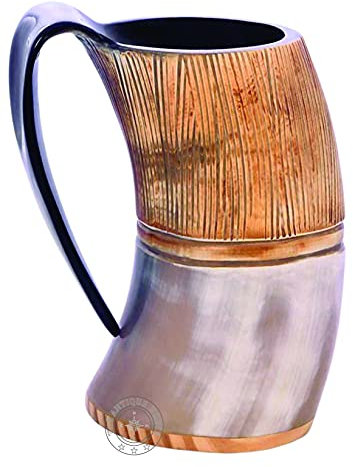 THE ANTIQUE HOUSE Real 6 Horn Mug Viking Drinking Mug Cups Ale Beer Wine Goblet Tankard Mead Medieval Burlap Tumbler Ox Horn Gift
