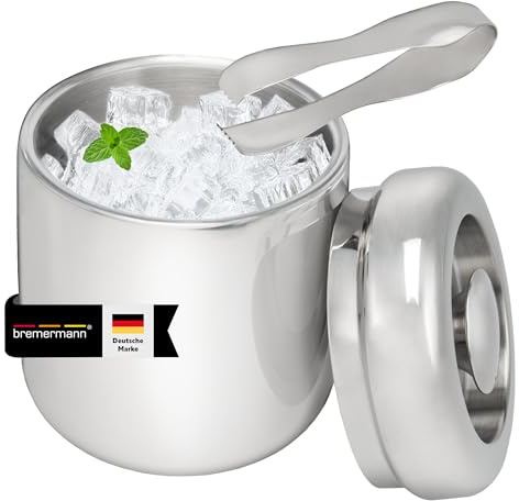 bremermann Eiswürfelbehälter mit Zange, Edelstahl-Eiskübel mit Deckel 1,5l, rund