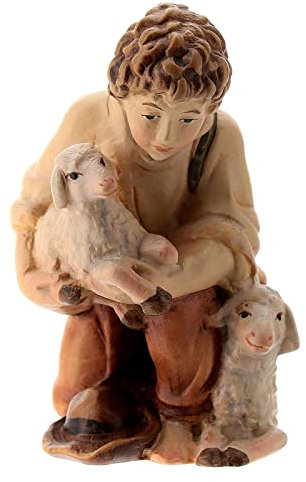 Hirtin mit Lamm Holzfigur für Matteo-Krippe Grödnertal, 12 cm