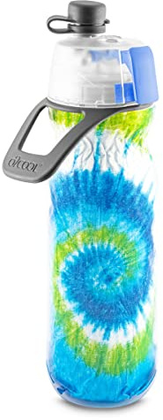O2COOL Mist 'N Sip Misting Water Bottle 2-in-1 Mist And Sip Function With No Leak Pull Top Spout Reusable Sports Water Bottle - 20 oz (Tie Dye Blue)