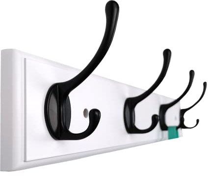 mapeoes Wandgarderobe mit 4 Haken, Holz 44cm Garderobenleiste, weißen und schwarzen Hakenleiste, moderner Wandhänger für Eingang, Flur, Schlafzimmer