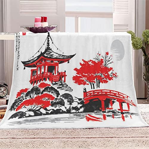 Boceoey Decke Sofa Kuscheldecke Flauschig 150x200 cm - Weich Warme Fleecedecke für Bett Couch - Wohndecke als Couchdecke Bettüberwurf Tagesdecke Campingdecke Japanischer Stil Turm