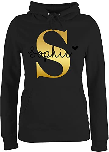 Pullover Damen Hoodie Frauen - für - Namens Geschenk I Anfangsbuchstabe personalisiert I Initialen mit Name - M - Schwarz - dem Buchstaben Buchstabe s Hoody selber gestalten personalisierte Sophie