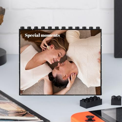 Wanapix | Puzzle Block Selbst Gestalten | Personalisiertes Block Puzzle mit Foto und Text | Kompatibel mit den Wichtigsten Marken | Personalisiertes Fotopuzzle| 28 Teile XL | SCHWARZ