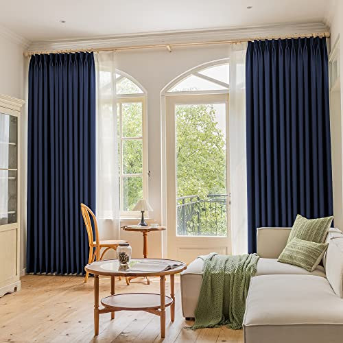 OYRING Pinch Pleated Curtain with Tieback, Light Blocking Thermal Insulated Extra Wide Curtain Panel for Sliding Patio Door, Living Room, 84 W x 84 L, Navy Blue, 1 Panel