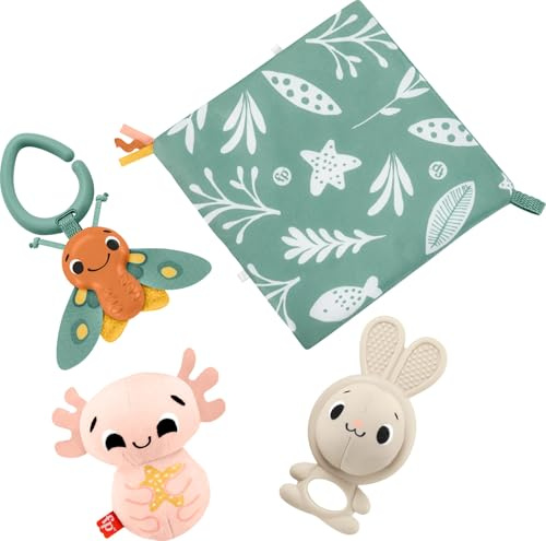 Fisher-Price Så många sinnen-presentset med sinnesstimulerande leksaker för baby med finmotoriska aktiviteter för nyfödda, fyra delar, HRB17
