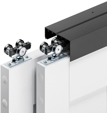 COSHOMER 4FT Bypass Door Hardware, Closet Door Track Kit, Top-Mounted Style, Made of Heavy Duty Aluminum, Smoothly and Quietly, for 2 Doors System - Fit Min Door Panel Width of 24.5in, Black