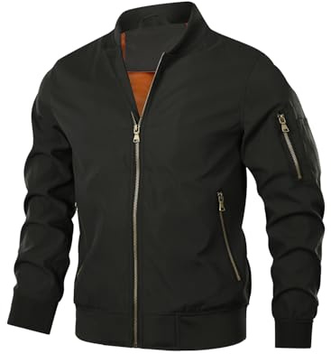 HOOD CREW Chaqueta bomber para hombre, ligera, casual, elegante, rompevientos con cremallera, con bolsillos
