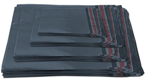 100x Grey Mailing Bags - Assorted Sizes, 100% Recyclable Parcel Bags, Self-Seal Postage Bags for Clothes - Strong & Sealable Plastic Envelopes, Ideal for Large to Small Postal Packing Shipping Posting