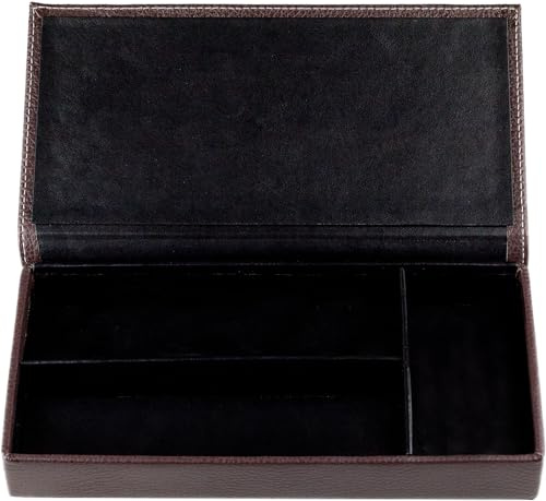 DELMON VARONE - Personalisierbarer Ablagekasten mit Deckel aus Premium Leder Soft Grain braun - Schreibtischschale für Kugelschreiber, Füller & Schreibutensilien, Echtleder Stifteetui mit 3 Fächer
