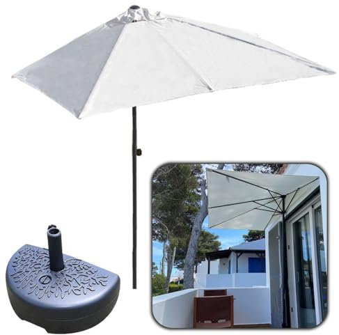 DSKJHI Mezza Ombrellone da Balcone Piccolo Rettangolare Ombrelloni Metallo da Muro Mezza Luna con Palo da 34mm, Poliestere Protezione Solare (Colore : White, Misurare : 250x130cm(with Base))
