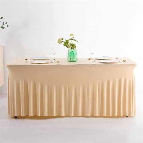 Highdi Tischrock aus Elasthan Stretch, Tischrock für Rechteck Tische Hotel Bankett Tischröcke Waschbare für Party, Hochzeit, Geburtstag Tischdekoration (8FT(244 * 76 * 76cm),44#Champagner)
