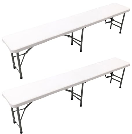 The Homeweeks Pack 2 Bancos Plegables Solid180cm | portátiles | Normativa Uso público Interior/Exterior | EN 581-1/2 | Tablero Resina HDPE 4cm | Estructura Acero | Capacidad 3-3 Personas