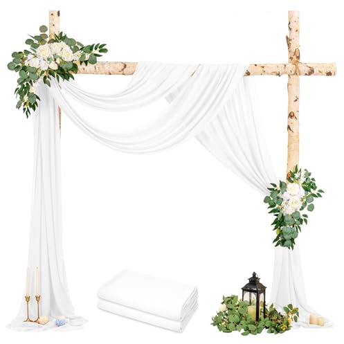 2 Packs Hochzeit Vorhang Hochzeitsbogen, Weiß Querbehang 73cmx610cm Chiffon-Stoff-Vorhang für Hochzeit, Hintergrund Deko Gardinen Vorhang für Hochzeitsbogen Zeremonie, Torbogen, Party