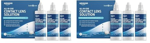 Amazon Basic Care Solution Tout-en-un avec de l'hyaluronate de sodium pour des lentilles de contact souples, 3 x 360ml (Lot de 2)
