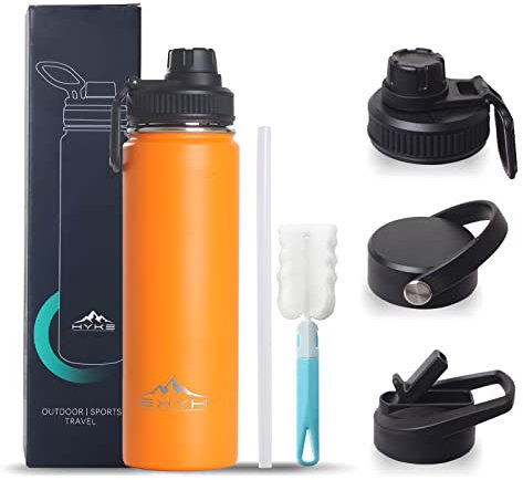 Rensinnoal Insulated Water Bottle 700ml Leakproof Stainless Steel Thermo Mug with Straw Double Vacuum Water Bottle (Orange)