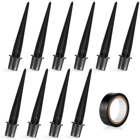 lasuroa 10pcs Solar Lights Spikes, 5.31x0.78in Metal Solar Light Replacement Solar Pathway Lights Spikes Outdoor Lighting Ground Stakes with Tape for Garden Landscape Yard Pathway(Black)