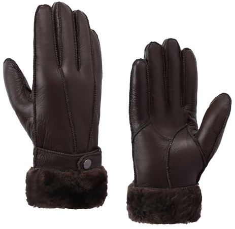 Gants en cuir pour femme,Femme polaire chaude doublée hiver Gants,Marron,L