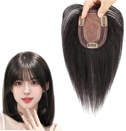 Haar-Topper Mit Pony for Frauen Toupet Aus 100% Echthaar 3 X 5 Zoll Clip-In-Perücken Dunkelbraunes Haarteile 360° 3D-Haarverlängerungen for Dünner Werdendes Haar(20cm)