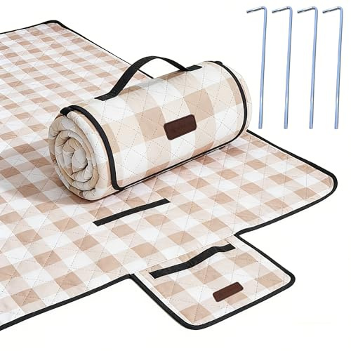 HX&OD Coperta da picnic all'aperto, extra large, 203 x 203 cm, impermeabile, pieghevole, a quadretti, tappetino da picnic per spiaggia, campeggio, prato, parco, accessori per coppie, idee per