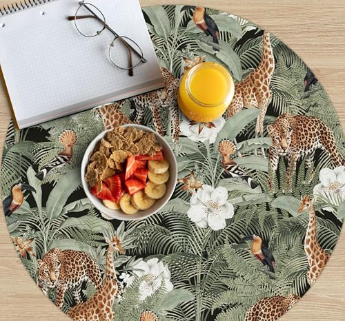 VINILIKO Design | Set de 4 Individuales de Mesa de Vinilo Selva diámetro 40 cm - Pack de 4, Salvamantel, Impermeable, Lavable, Antimanchas, Antideslizante