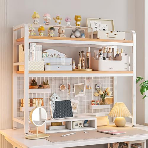 Computer-Bücherregal mit 2 Ebenen, Organizer mit Stauraum, für Zuhause, Büro, Wohnheim, Weiß, 95 x 20 x 98 cm