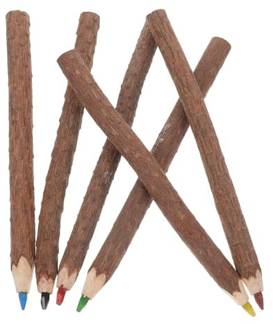 DIYEAH 6 Stück Rustikale Holz Buntstifte Aus Baumrinde Graphit Zeichenstifte in Grün Gelb Rot Blau Braun Schwarz Für Kinder Und Erwachsene Für Skizzieren Kritzeln Camping