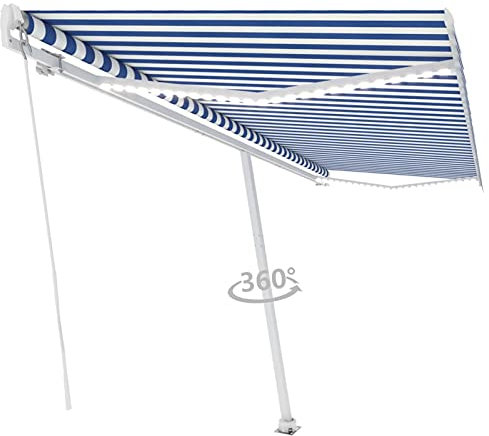 ShGaxin Gelenkarmmarkise Einziehbar, Sichtschutz Balkon, Seitenmarkise, Balkon Markise, Klemmmarkise, Sonnenvorhang, Balkonmarkisen, 500x300 cm Blau und Weiß
