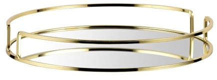 Fizporium Gold Mirrored Glass Tray - Round Design for Perfume, Jewelry, Trinkets, Makeup Vanity, Cosmetic Organization and Home Décor, Perfect for Weddings and Parties