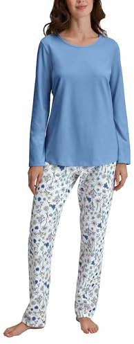 CALIDA Marine Dreams pyjamas, långa kvinnor, mjuk, lättskött, elastisk linning, Riviera Blue, 40-42