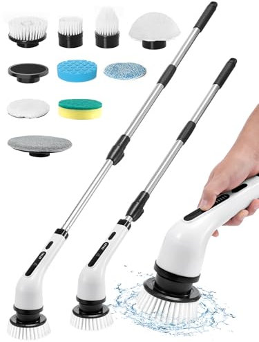 Youyijia Electric Spin Scrubber 9-in-1 Cordless Power Scrubber with 2 Speed Portable Cleaning Brush with 9 Replaceable Brush Heads Toilet Brush Adjustable Power Scrubbers for Sink Floors Tub Tile