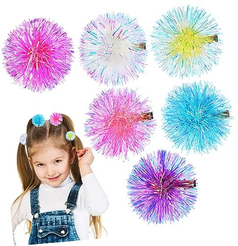 VINTORKY 6stücke Bunte Pompom Haarspangen Mit Flauschigen Glitzerstreifen Robuste Für Styling Und Festes Halten Modische Damen Haarschmuck Für Party Alltag Und Geschenk