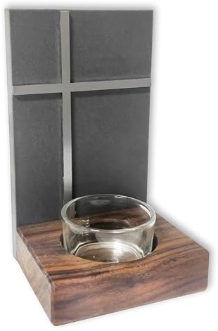 Fritz Cox Weihkessel Steel aus Feinstein in Schieferoptik und Edelstahl | Weihkessel und Leelichthalter | made in Germany 15cm