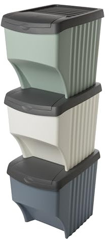 SUSTANIA Sistema di raccolta differenziata dei rifiuti di alta qualità, impilabile con 3 x 22 l, per cucina e casa, 40 x 30 x 33 cm, prodotto in UE