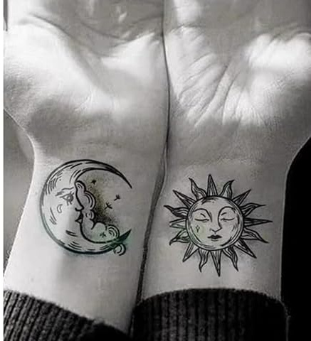 2Pcs Herbal Temporary Tattoos Moon Stickers Fake Tattoos Sun Juice Couple Non-Reflective Waterproof Lasting 2 Weeks Female Male Semi-Permanent
