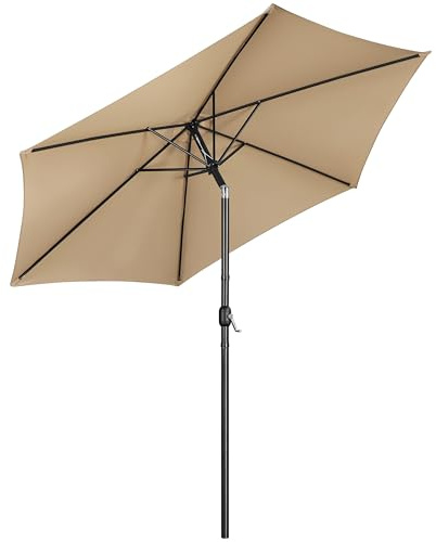 Yaheetech Ombrellone da Giardino 226 cm con 6 Stecche in Poliestere e Metallo Inclinabile Protezione UV Cortile Piscina Esterno Ecrù