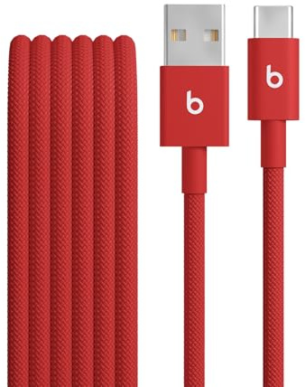 Beats USB-A vers USB-C Câble tissé , charge rapide, design durable et anti-nœuds, chargeur compatible pour les appareils Apple et Android (1,5 m) - Rouge flash