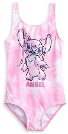 Disney Lilo & Stitch Maillots de Bain Ange Rose Filles | Maillot de Bain Floral 1 pièce | Vêtements de Plage sans Manches pour Enfants | Conception Classique à col Rond - 7-8 Ans