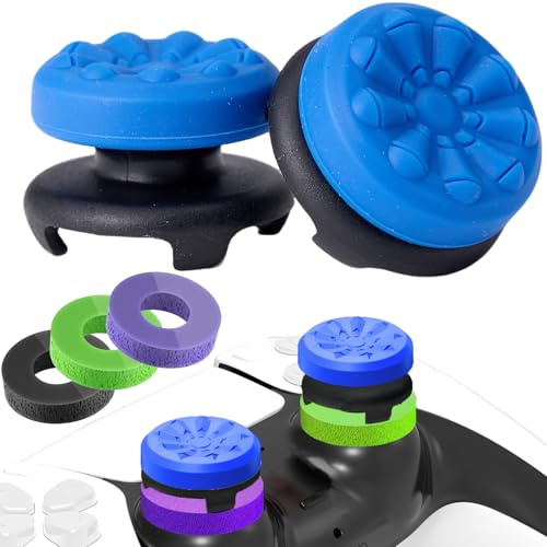 TEUVO PS5 Controller Thumb Grips Set - 2 Thumb Grips Caps + 3 Joystick Precision Rings, Aim Assist PS4 Controller Thumbstick Grips Caps Silicone Joystick Accessories Kit, Improved Comfort & Accuracy