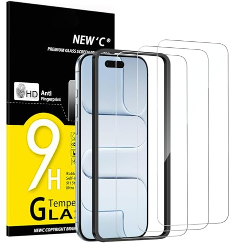 NEW'C 3 Piezas, Protector Pantalla para iPhone Air,iPhone 17 Air (6,5 Pulgadas),Cristal templado con herramienta de instalación fácil incluida, Antiarañazos, Antihuellas, Dureza 9H, Ultra Resistente