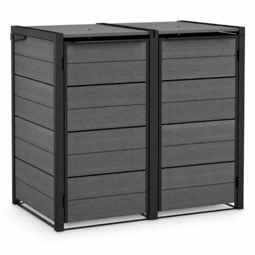 Koll Living Mülltonnenbox Hide Away | 480 Liter, flexibel erweiterbar | Stahlrahmen | mit Gasdruckfedern | Anthrazit | naturgetreue Holzoptik | wetterfest & wartungsfrei | belüftet