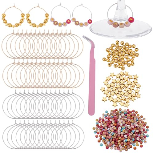 NBEADS DIY Beads Making Kit, 7x4mm DIY Wine Glass Charms Glass Marker Tag for Wedding Cocktail Bachelorette Party Decoration, Hole: 1.8mm, Mixed Color