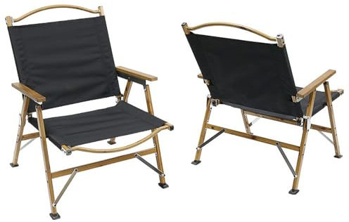 Faltbarer Outdoor-Stuhl, tragbarer Aluminium-Camping-Strandstuhl mit Armlehnen aus Massivholz, unterstützt 150 kg, perfekt für Picknicks und Parks