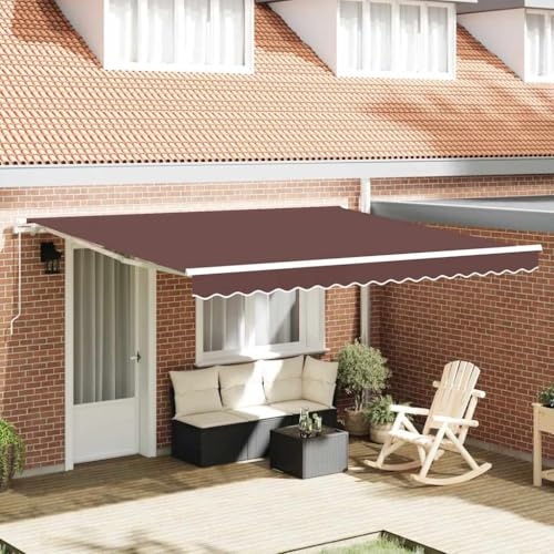 Tenda da Sole Manuale Retrattile, Marrone 400x300 cm, Alluminio e Tessuto Poliestere UV, per Esterno, Balcone, Patio e Giardino, con Manovella Regolabile