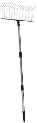 SHINEOFI Rastrillo de Jardín Metálico con Dientes Ajustable Mango Acero Inoxidable para Césped y Tierra Herramienta Desmontable para Recoger y Limpiar Áreas Pequeñas y Grandes