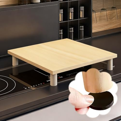 Copri Piano Cottura Coprifornello a Gas con Piedini Antiscivolo, Coprifornelli Elettrici in Stile Legno Salvaspazio, Tappetino Protettivo per Piano Cottura per Camper(B,70x65xH9.6cm(27.6x25.7x3.8))