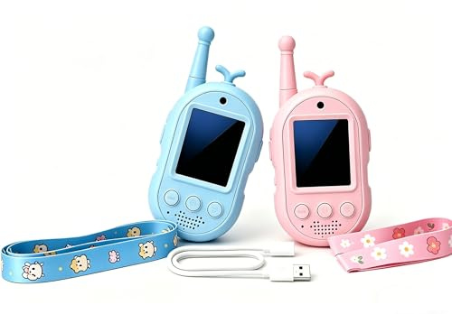Kids Video Walkie Talkies 2 Pack Rechargeable Camera for Boys Girls 4-12 | Video Call & Voice Chat, 4 Voice Changer Modes, Fun Stickers, USB Rechargeable, for Indoor Outdoor Play, Sensory Toy