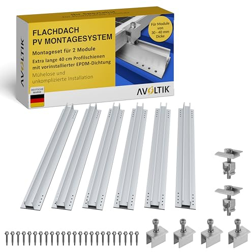 Avoltik Balkonkraftwerk Montage-Set für 2 Solarmodul I Solarpanel Befestigung Set 400 mm Solarschiene extra lang | PV Solarmodul Halterung | Extra stabil & wetterfest für Dach Flachdach Blechdach