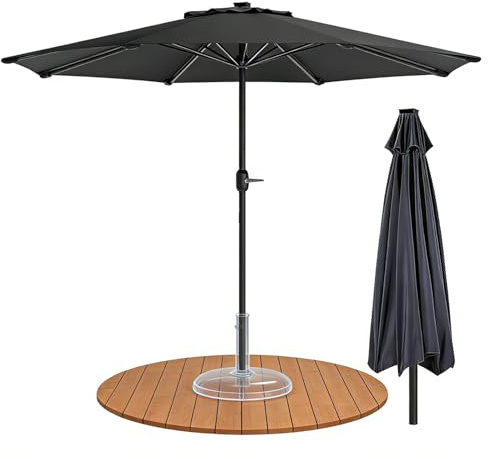 Ferzone Sonnenschirm 350cm mit Kurbel, Balkonschirm ohne Ständer Wasserdichte Windfest UV-Schutz, Groß Rund Gartenschirm Marktschirm Sonnenschutz für Balkon Terrasse Pool (Grau)